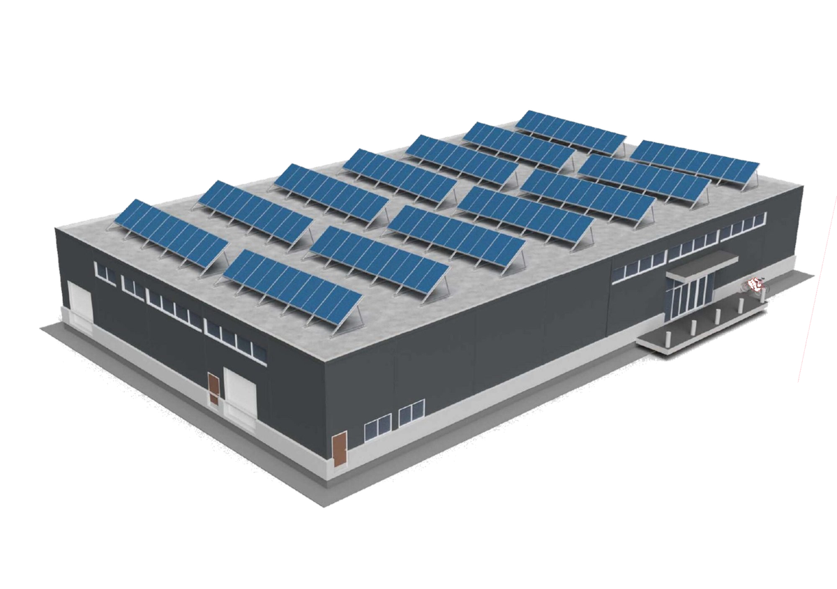 Langrønningen oversikt — Bamble Handelspark med solceller på alle tak